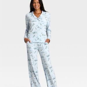 Women's Cloud Knit Modal Long Sleeve Notch Collar Top and Pants Pajama Set